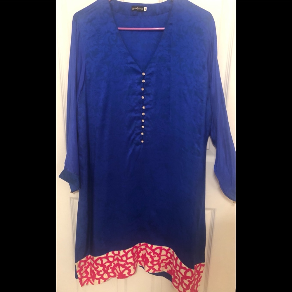 Blue Silk Agha Noor Tunic / Kurta / Shirt XL